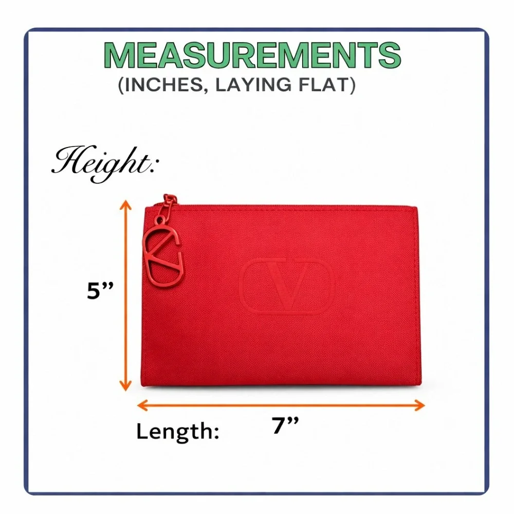 New VALENTINO V Logo Red Zipper Cosmetic Pouch‎ Bag Makeup Cotton Resort Travel